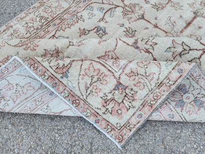 Handwoven Oushak Wool Rug 5×8 Neutral Beige Turkish Area Rug