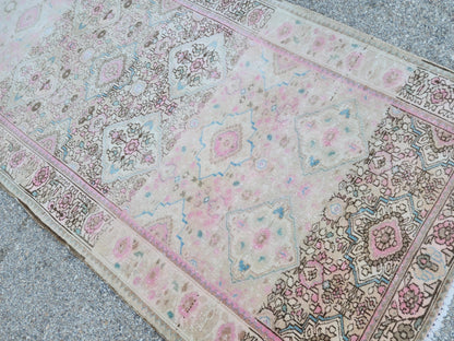 Vintage Neutral Runner Rug 3x9: Hand Knotted, Pink And Brown