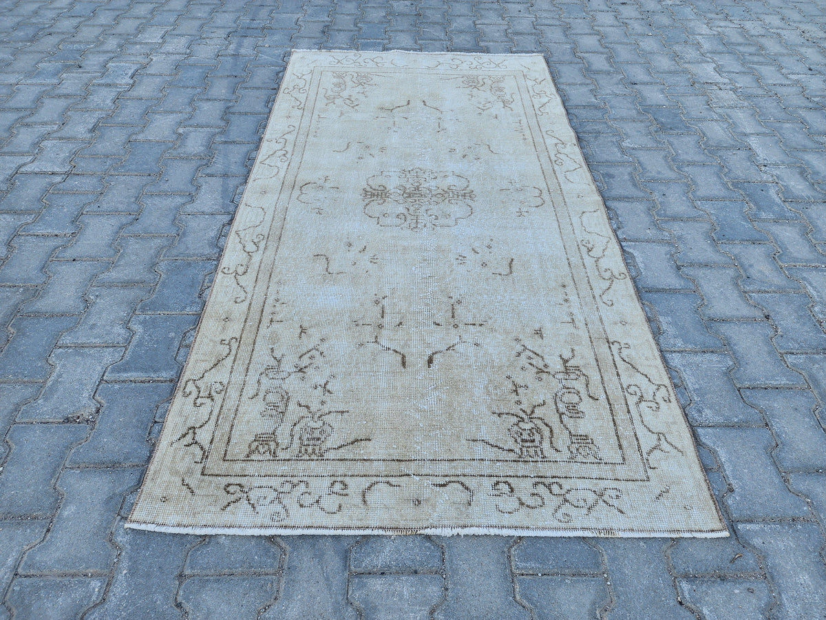 Handwoven Turkish Oushak Rug 4x7: Wool & Cotton Bohemian Kilim