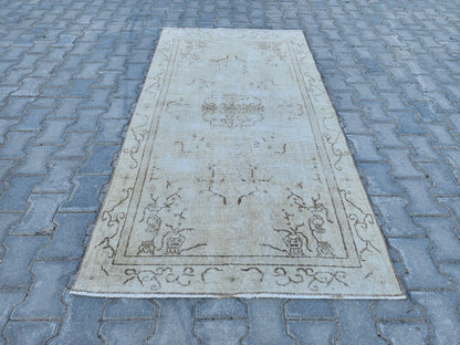 Handwoven Turkish Oushak Rug 4x7: Wool & Cotton Bohemian Kilim