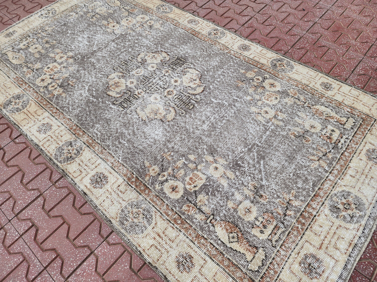 Vintage Turkish Oushak Rug 3x6: Handwoven Wool & Cotton