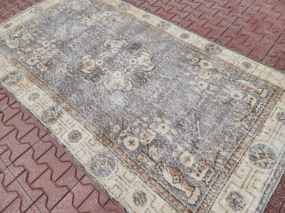 Vintage Turkish Oushak Rug 3x6: Handwoven Wool & Cotton