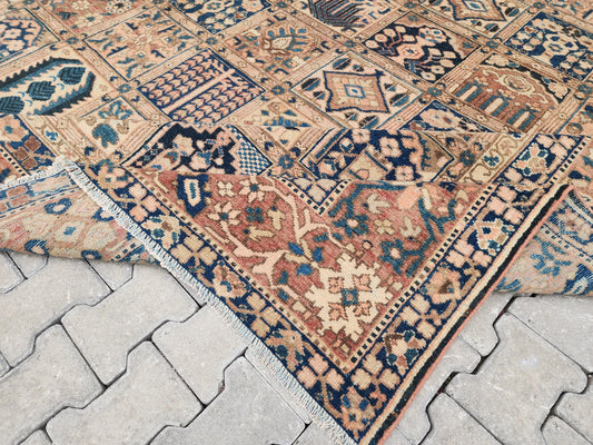 Vintage Rug 9x11, Neutral Beige Wool, Hand Knotted Home Bohemian Decor
