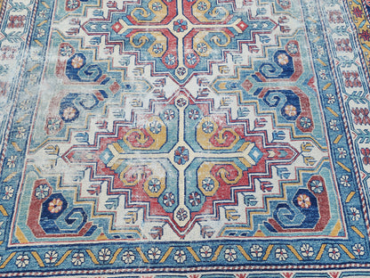 5x8 Antique Soumak Rug, Handwoven Wool Bohemian Eclectic Area Rug, Neutral Accent Decor