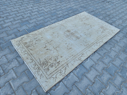 Handwoven Turkish Oushak Rug 4x7: Wool & Cotton Bohemian Kilim
