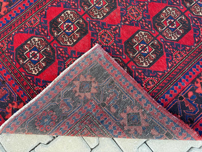 4x7 Red Turkish Oushak Rug: Handwoven Wool Vintage Style